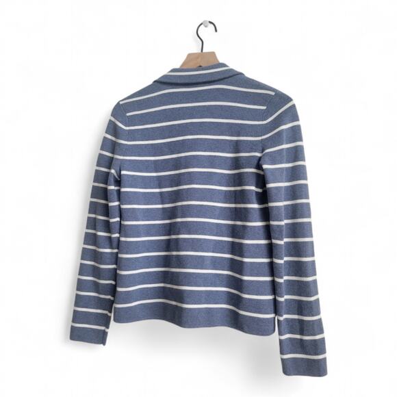 Talbots Striped Sweater Knit Blazer Cardigan Size XS Blue White - Picture 3 of 7